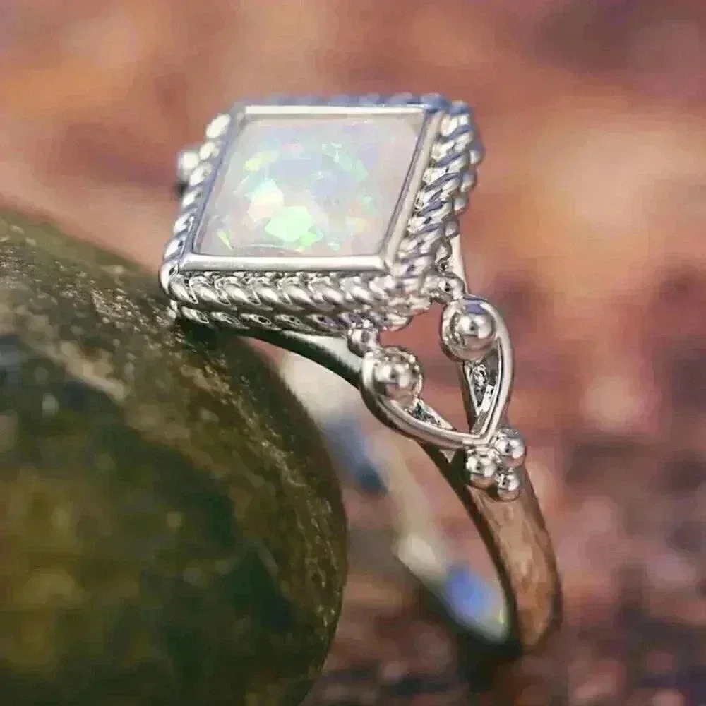 Beautiful 925 Silver White Fire Opal Ring